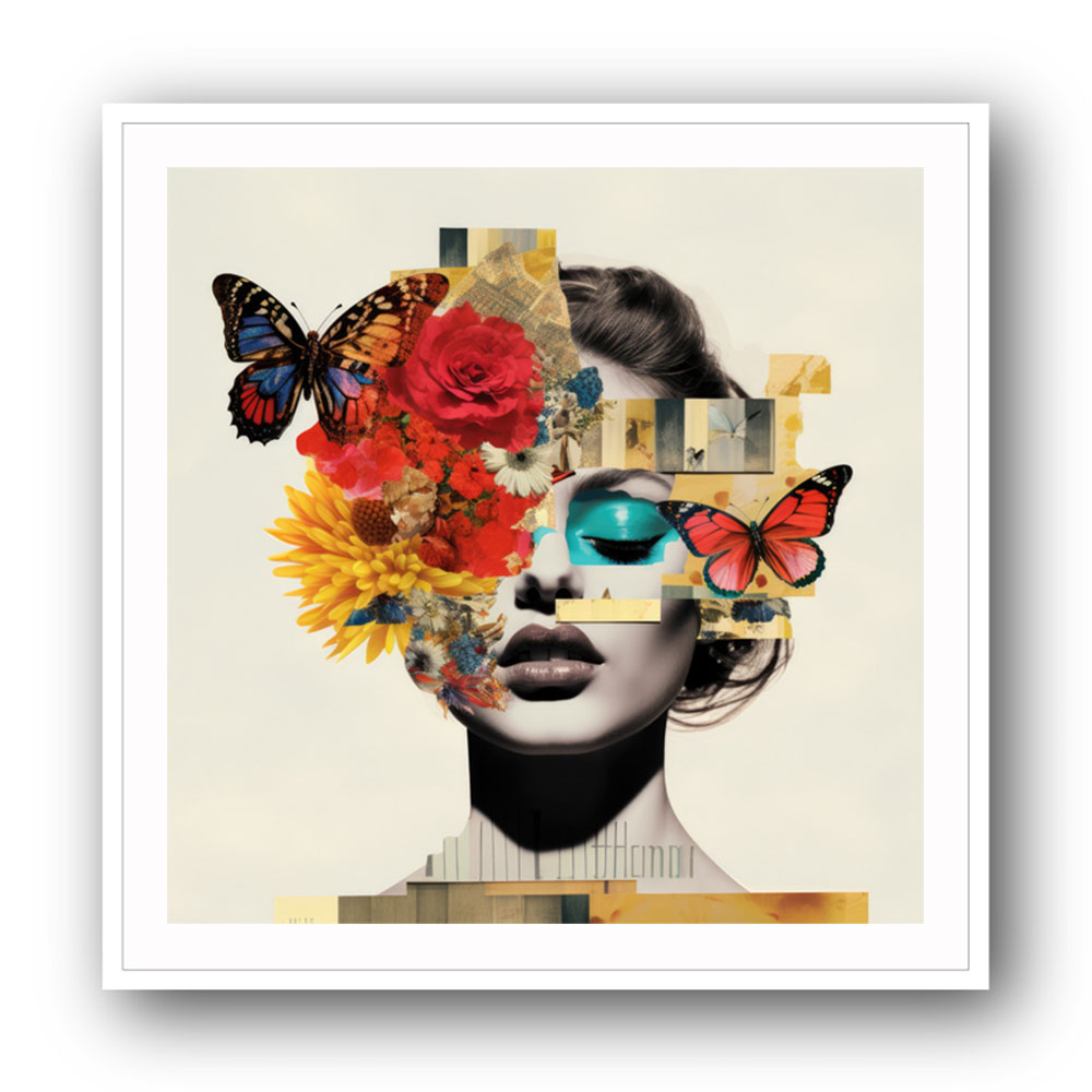 Flowers Butterfly Face Collage 7 Wall Art